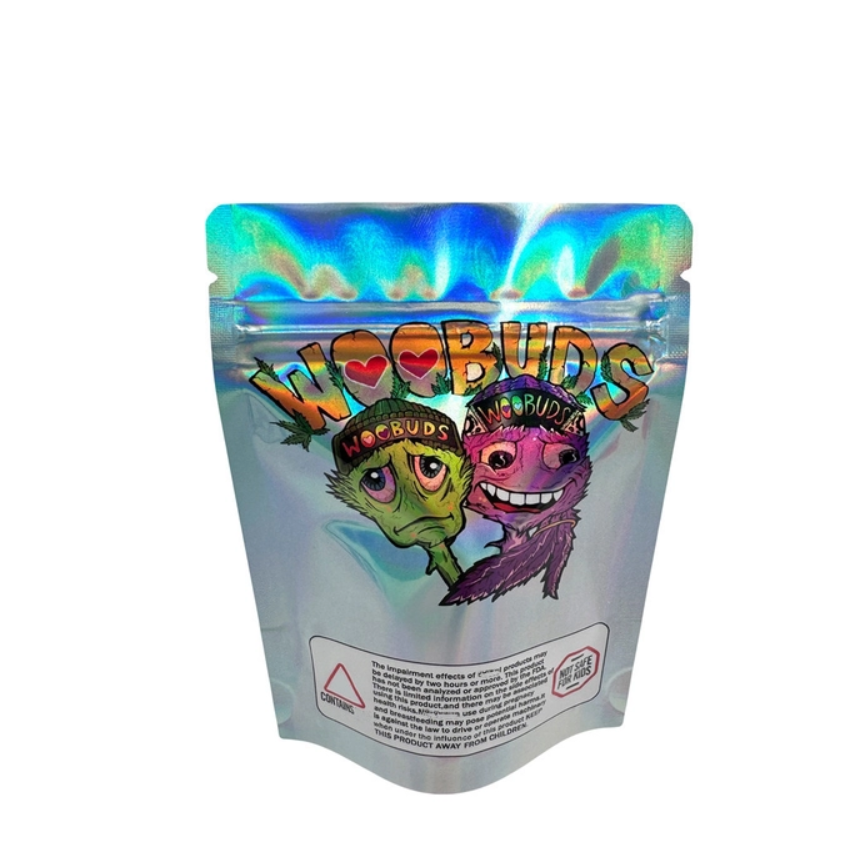 Custom Digital Printed Resealable Holographic Stand Up Pouch With Aluminum Foil Coated For Flower, Weed Food Packaging