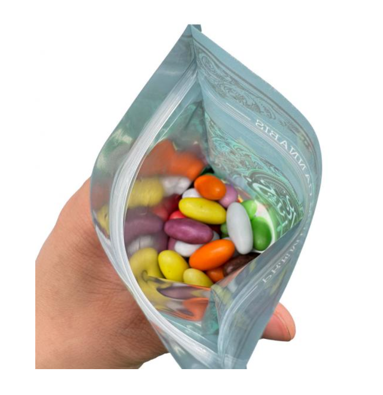 1 OZ Matte Spot UV Print Stand Up Bags With Resealable Ziplock And Window For Weed, Herb, Candy Packaging
