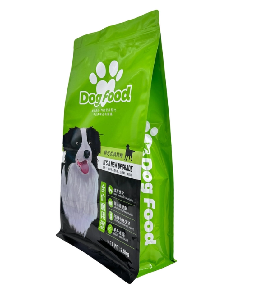 2.5kg Custom Design Fresh Keeping Heavy Duty Aluminium Foil Lined Flat Box Bottom Resealable Dog Food Bags with Zipper