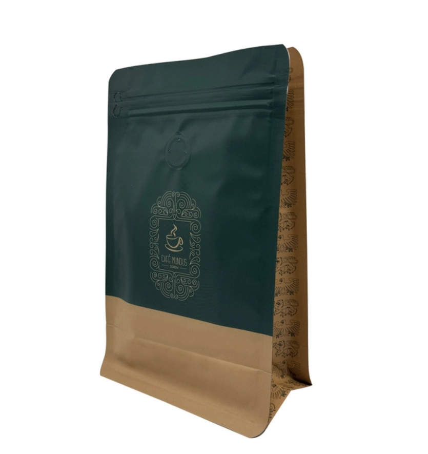 Custom Printed 250 G AL Foil Lined Flat Bottom Coffee Bawith Front Zipper And 1 Way Valve For Coffee Beans Coffee Powder