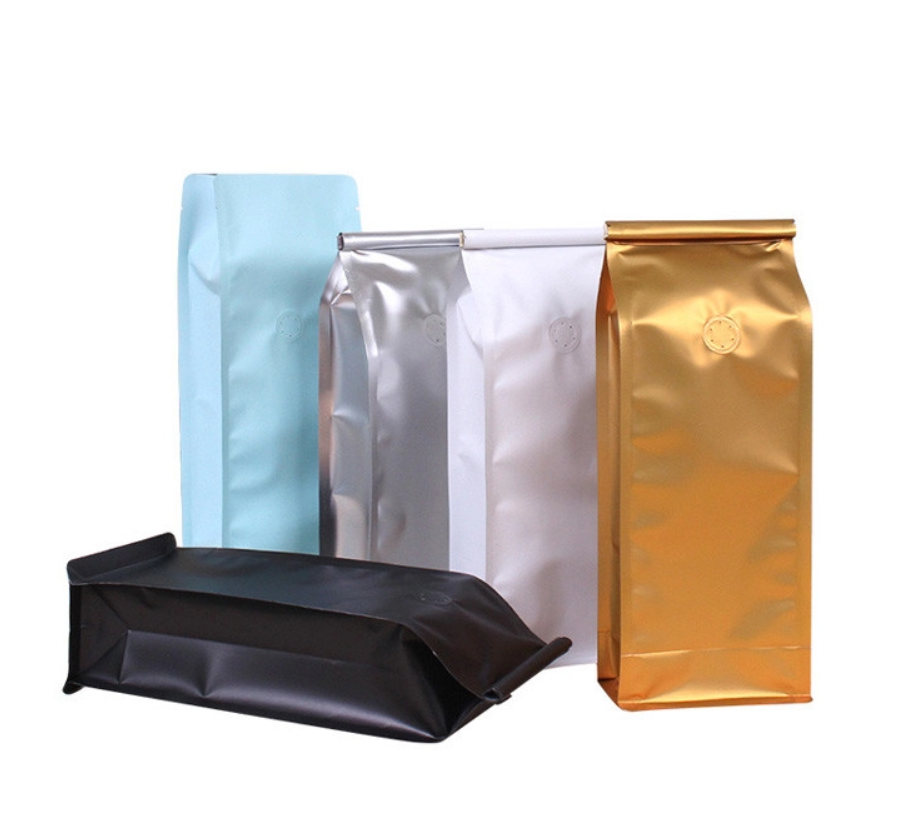 Puncture Resistant Stand Up Square Bottom Coffee Bags with Degassing Valve