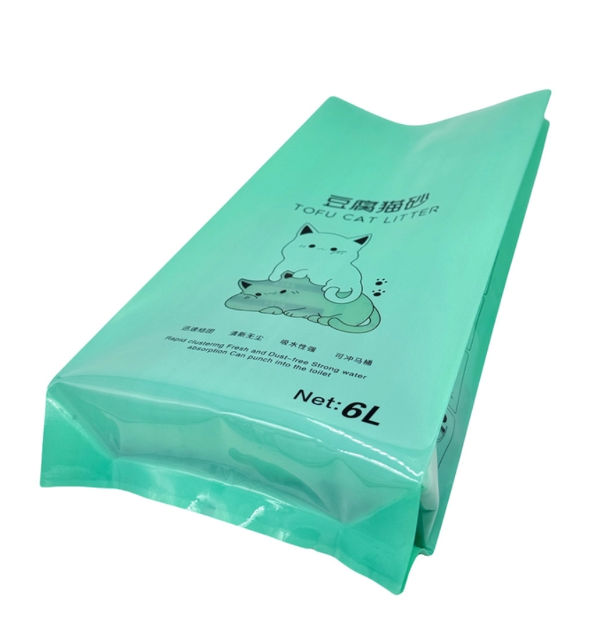 Custom 6L Green Back Sealed Side Gusset Recyclable Plastic Vacuum Sealed Cat Litter Packaging Bags with Clear Window