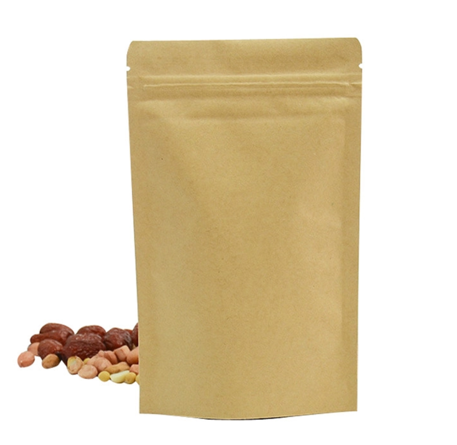 Compostable Stand Up Pouches Biodegradable Kraft Paper Bags With Resealable Zipper For Snacks Candy Packaging