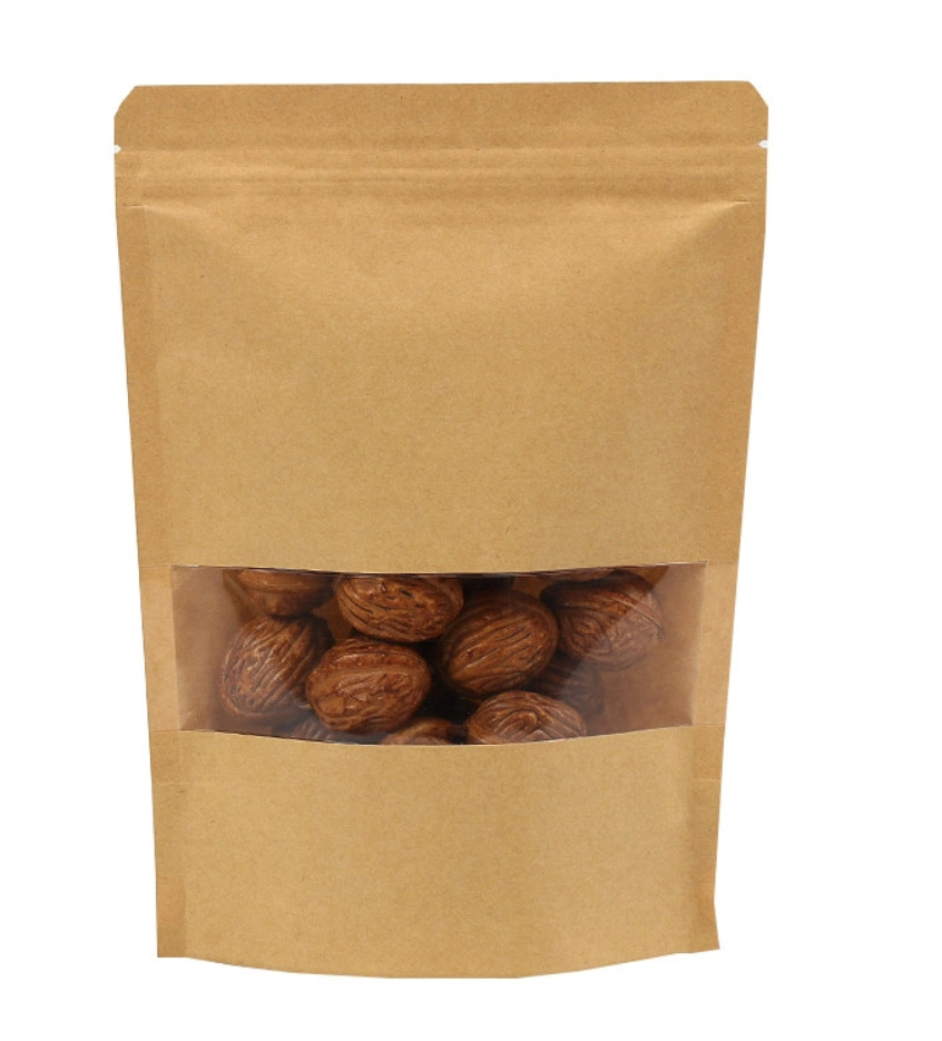 16 oz Biodegradable PLA Natural Kraft Stand Up Pouches Resealable Zipper Bags for Dry Nuts Beans