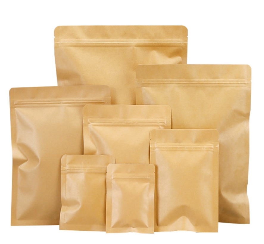 Waterproof Kraft Paper Flat Zipper Pouches Customized Aluminium Foil Lined