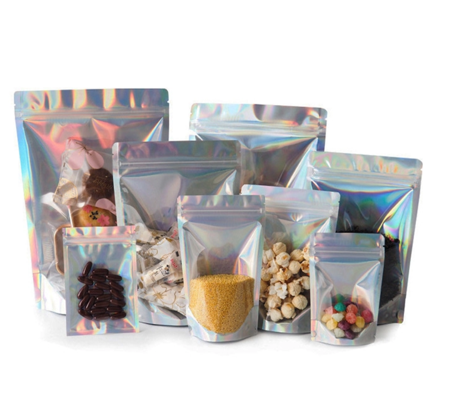 Food Grade Holographic Stand Up Pouches for Food Packaging with Zipper