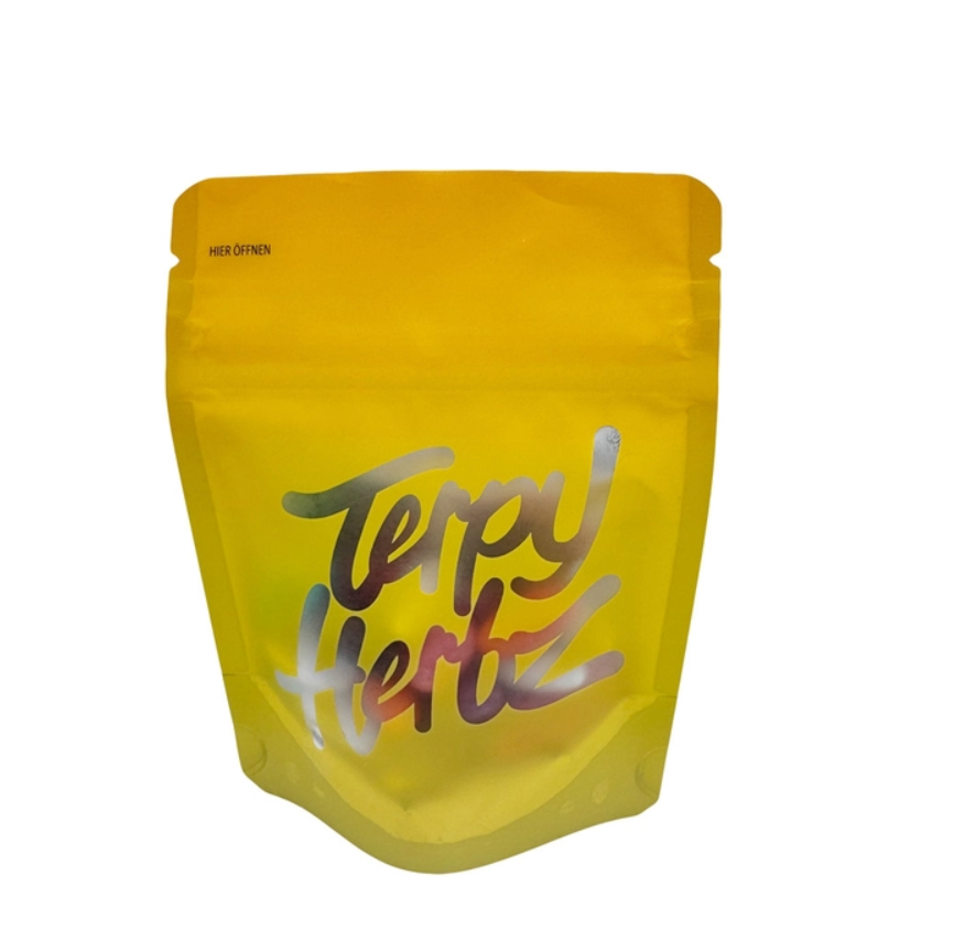 Matte Yellow Gradient One Side Foil One Side Clear Stand Up Pouch Bags 3.5 G Weedwith Childproof Zipper