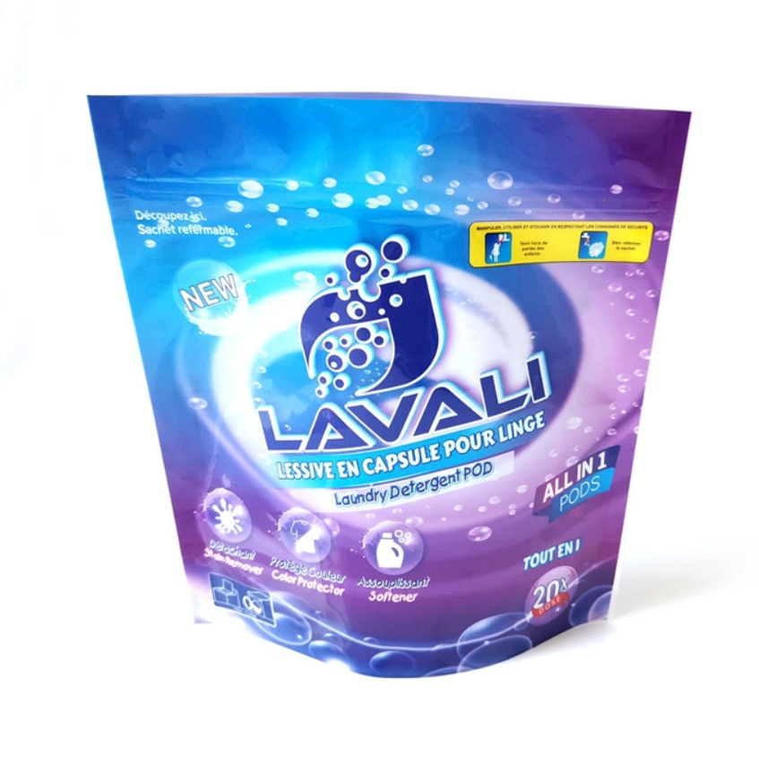 Custom Eco Friendly EVOH PE Fully Recyclable Stand Up Pouches With Ziplock For Laundry Detergent Pods Packaging
