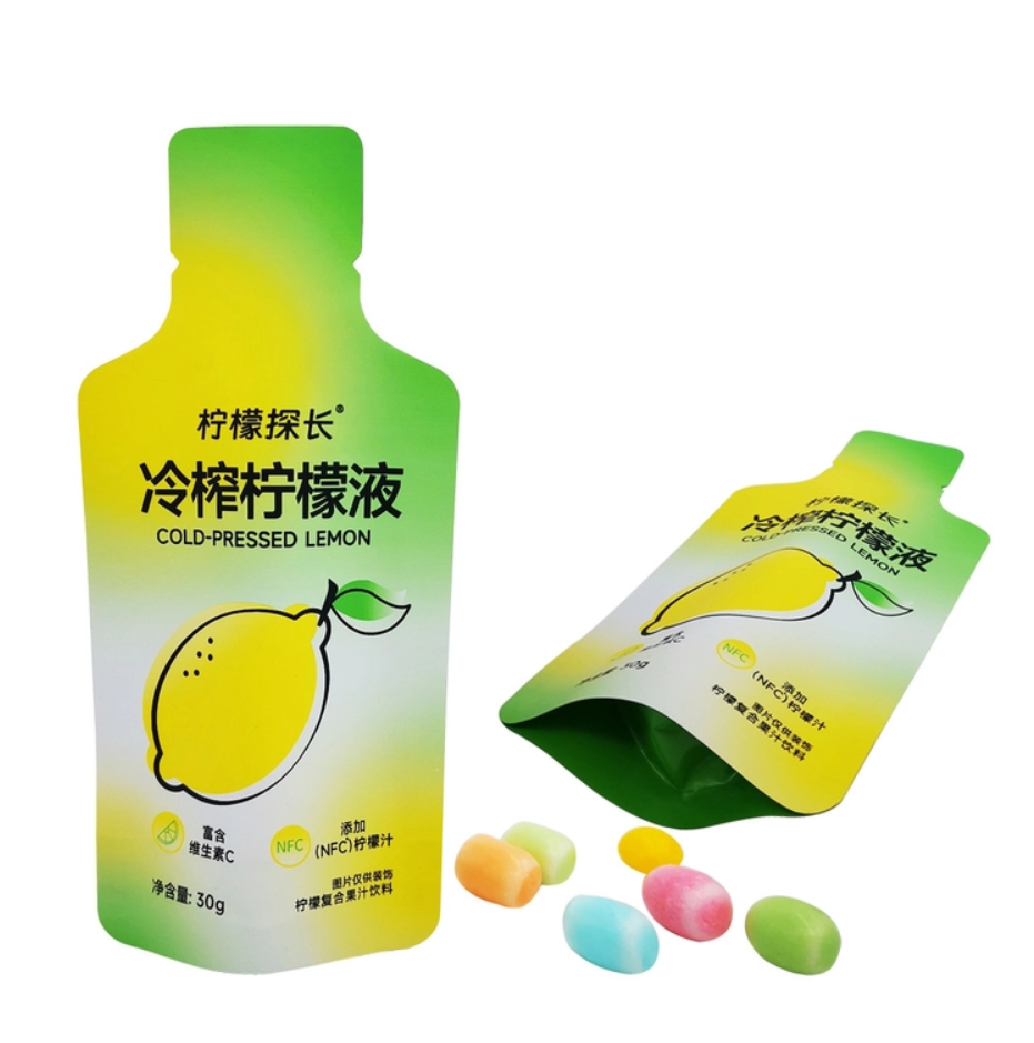 Custom Printed Matte Bottle Shape Aluminum Foil Stand Up Pouches For Lemon Juice Drinks Packaging