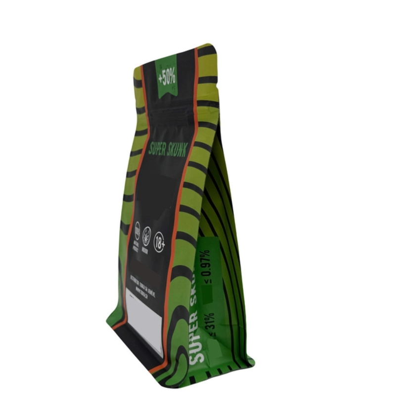 Flat Bottom Side Gusset Foil Lined Flower Weed Packaging Bags With Resealable Zipper Food Packaging
