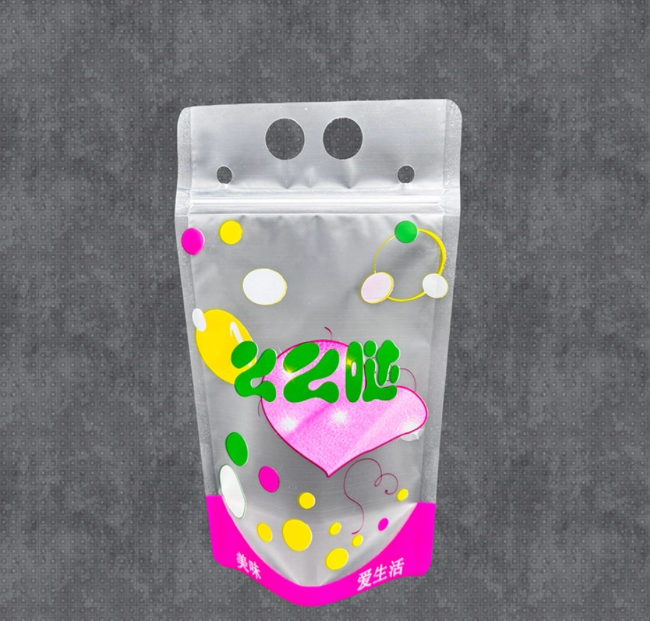 Reusable Plastic Matte Clear Drink Pouches with Straw Holes and Hanging Holes for Adults Fit Smoothie Ice Drink Fruit