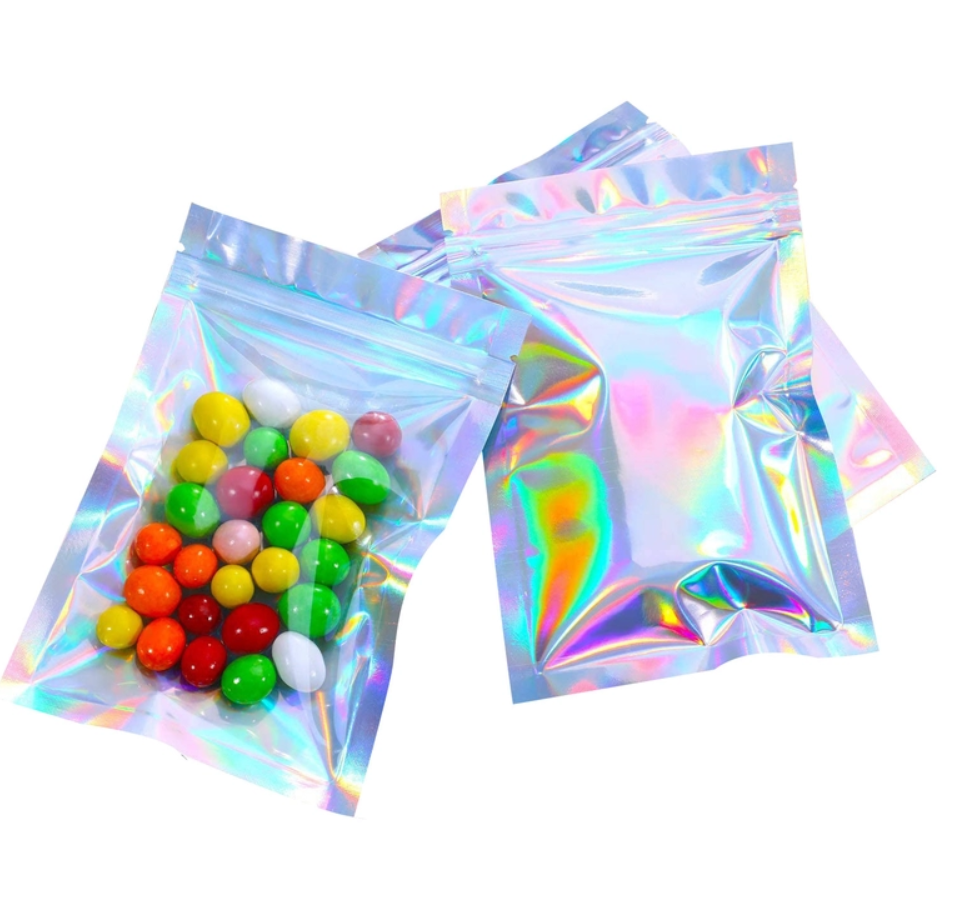 4*6 Inch Heat Sealing Tear Notch Top Aluminium Foil Holographic Mylar Zipper Bags for Food Jewelry Makeup Storage