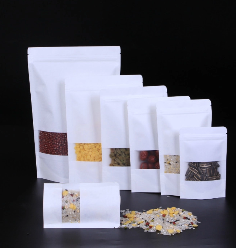 Matte White Stand Up Pouch With Window Zipper Resealable Various sizes