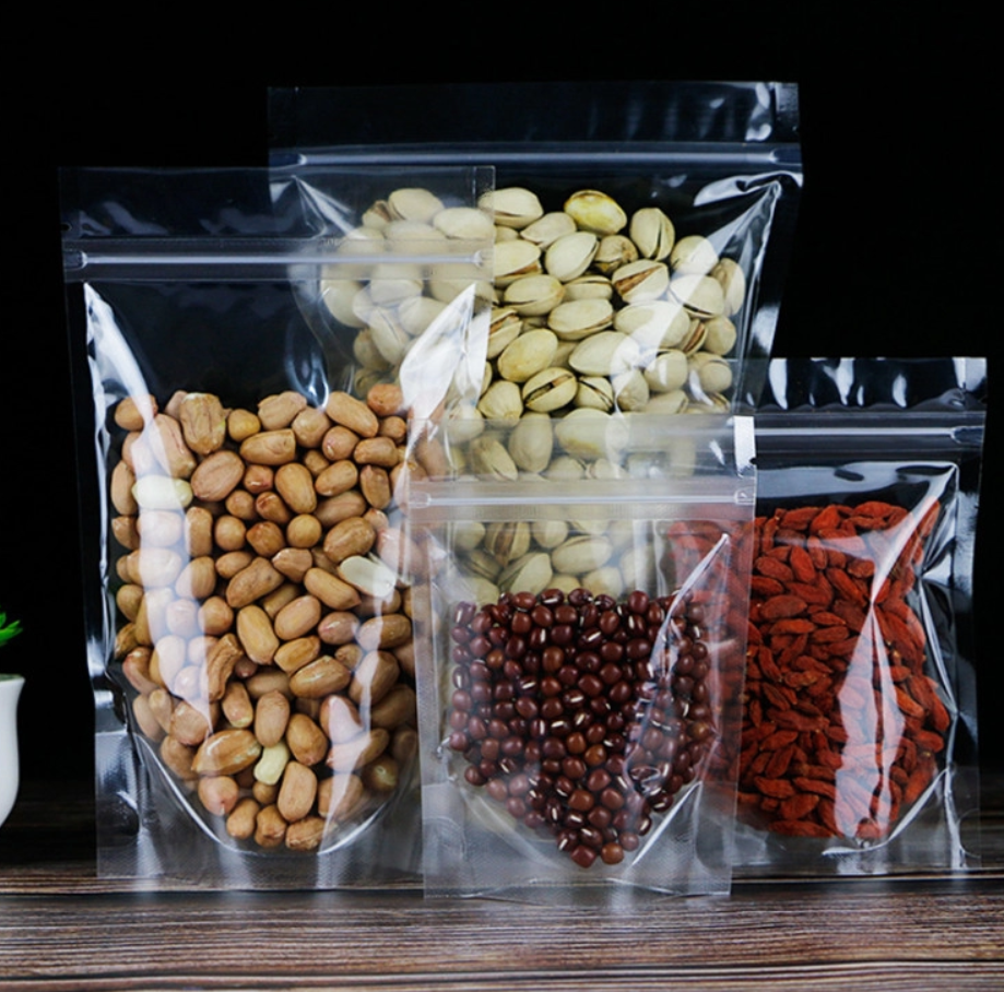 Plastic Resealable Clear Stand Up Pouch Bags with Zip Lock with Tear Notch for Candy, Snacks, Dry Fruits, Food Packaging