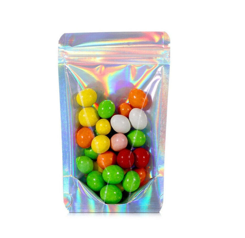 Food Grade Laser Holographic Stand Up Pouch Bagswith Zipper for Candy, Flower, Weed, Bean, Food, Accessories Packaging