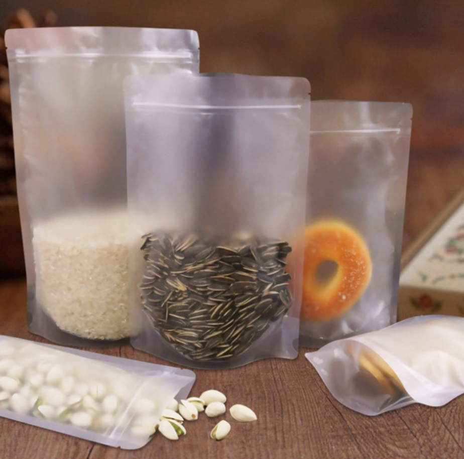 3.9 x 5.9 Inch Heat Seal Matte Clear Stand Up Pouch Bags with Resealable Zipper Lock for Food, Beans, Snacks Packaging