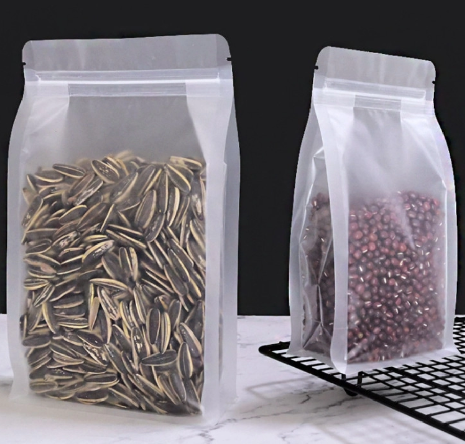 Snacks Dry food Matte Clear Flat Bottom Stand Up Pouch with Zipper MOPP/PET/PE