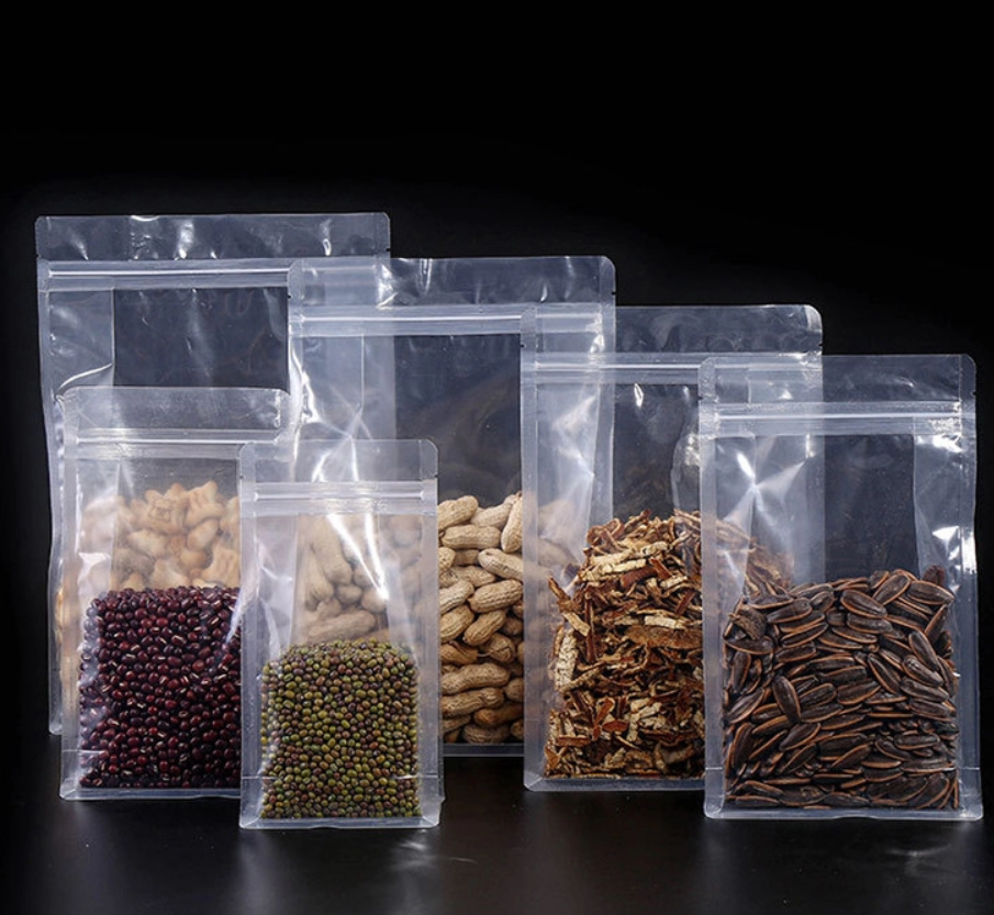 Transparent Clear Flat Bottom Stand Up Pouch With Zipper PET/PE Food Grade