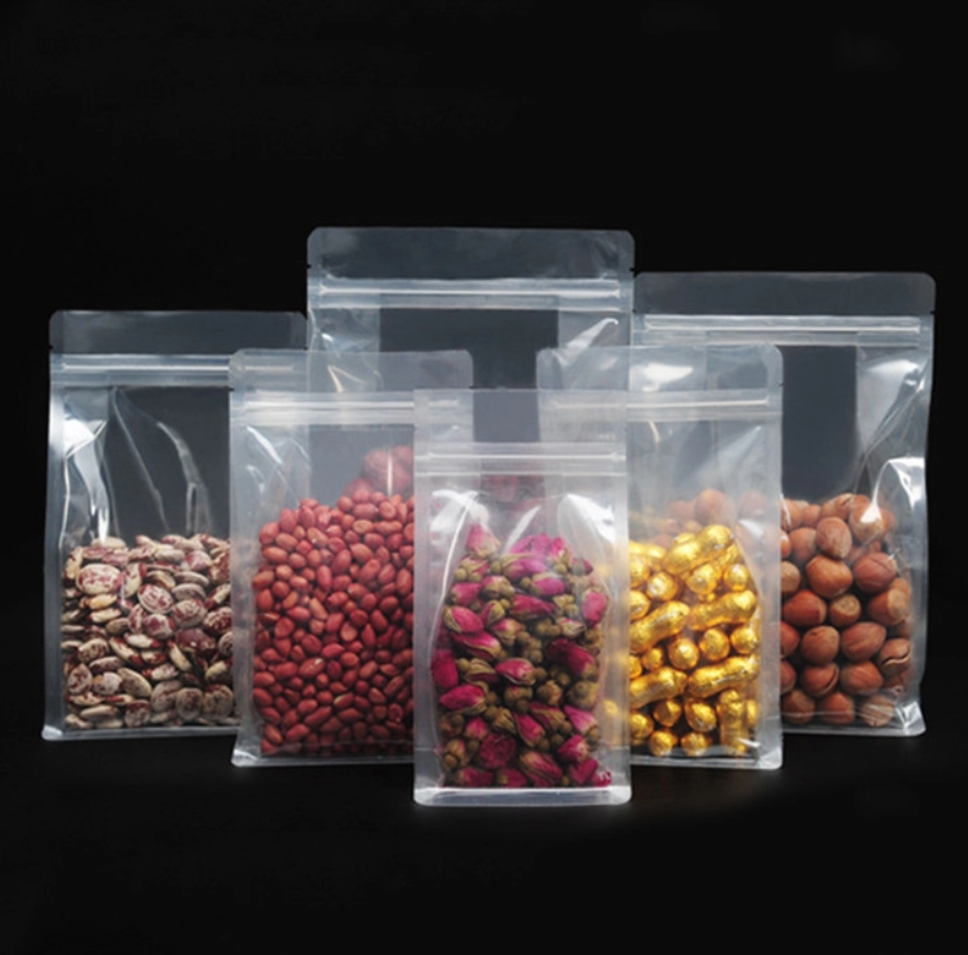 Heat Sealed Transparent Food Grade Square Bottom Stand Up Pouches Digital Printing Candy Bags