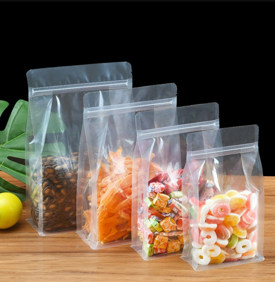 Crystal Clear Heat Seal Square Bottom Pouch Bags For Pet Food / Snack Packaging